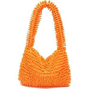 Women Orange Y2K Fuzzy Plush Shoulder Fluffy Tote Bag